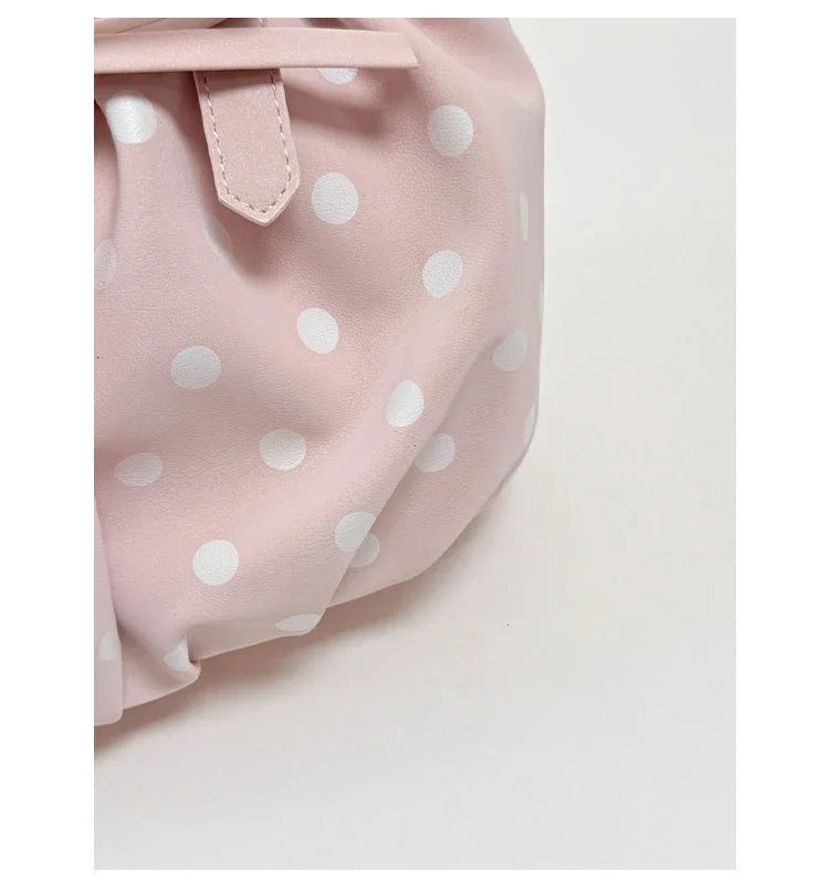LIZAKOSHT  -  Polka Dot Ruched Shoulder Bag With Star Pendant Women Bow Decor Large Capacity Hobo Bag Retro Versatile Handbag For Daily Commut