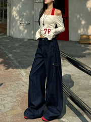 LIZAKOSHT  -  Aesthetic Vintage New Hot Girl Jeans Women High Street Design Loose Low-waist Wide-leg Pants Female Y2k Retro Cowboy Trousers