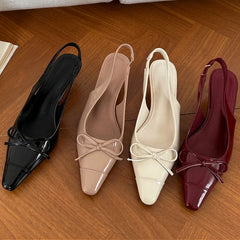 LIZAKOSHT  -  Sexy Red Sandals for Women Patent Leather Pointed Toe Slingbacks Shoes Shallow Comfort Fashion Low Heel Dress Bow Pumps Women