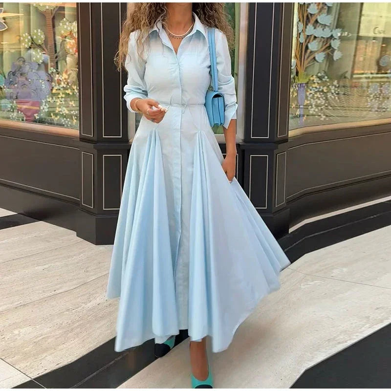 LIZAKOSHT  -  Solid Women's Two Piece Suit Turn-down Collar Full Sleeve Short Top A-line Hip Package Long Skirt 2025 Autumn Lady Causal Outfit