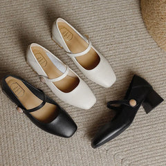 LIZAKOSHT  -  Women 3cm 5cm High Heels Elegant Daily Valentine Pumps Female Soft Leather Elegant Low Heels Metal Buckle Strap Mary Jane Shoes