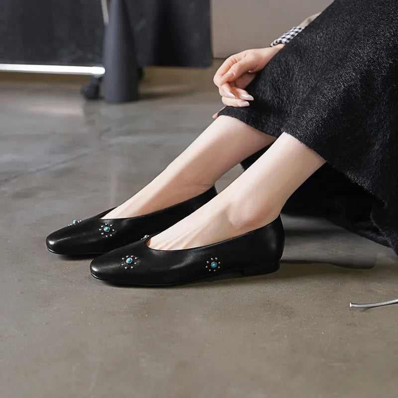 LIZAKOSHT  -  Fashion Women's Shoes New High Quality Genuine Leather Shoes Round Head Shallow Mouth Flat Shoes Lightweight Shoes