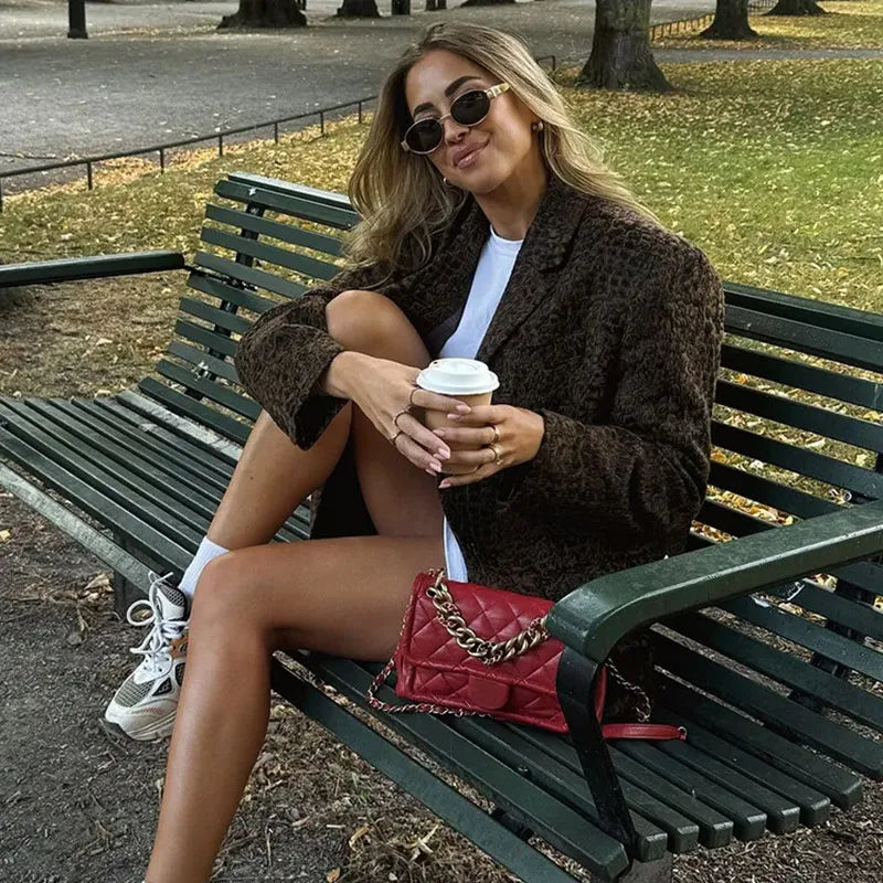 LIZAKOSHT  -  Leopard Turn-down Collar Coats Women Single-Breasted Long Sleeved Jackets For Woman Autumn Winter Office Vintage Outwears