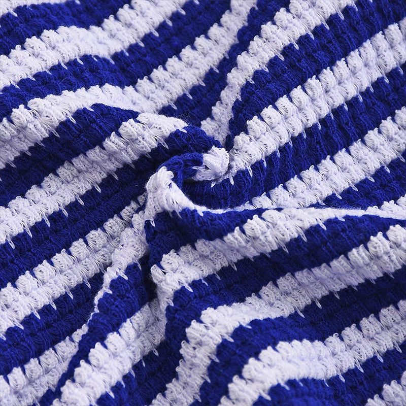 LIZAKOSHT  -  Women's Contrasting Color Casual Stripe Matching Set Strapless Cropped Vest+Shorts Fashion Sexy Slim Fit Holiday Streetwear