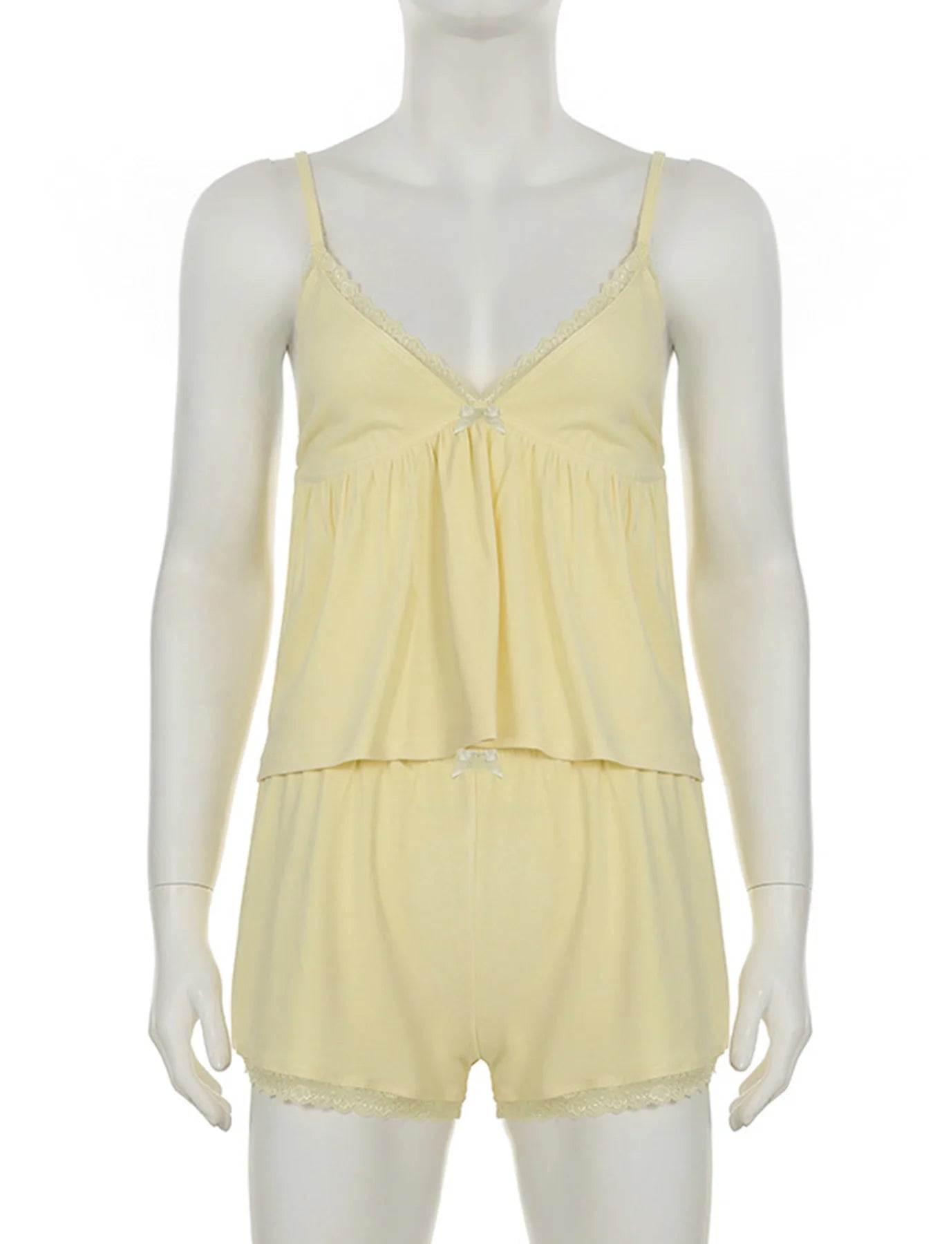 LIZAKOSHT  -  Lace Patchwork Solid Backless Two-piece Set Sleeveless Halter Vacation Sexy Sweet Suit Deep V-neck Summer Twinset