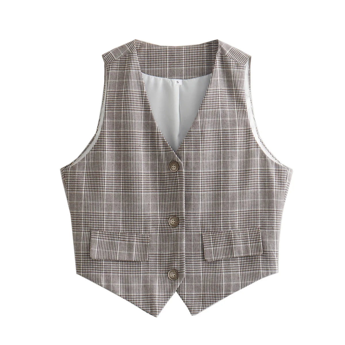 LIZAKOSHT  -  Sleeveless Vest for Women Female Chic V-Neck Single-breasted Summer Vests Tops Ladies Casual Houndstooth Waistcoat New