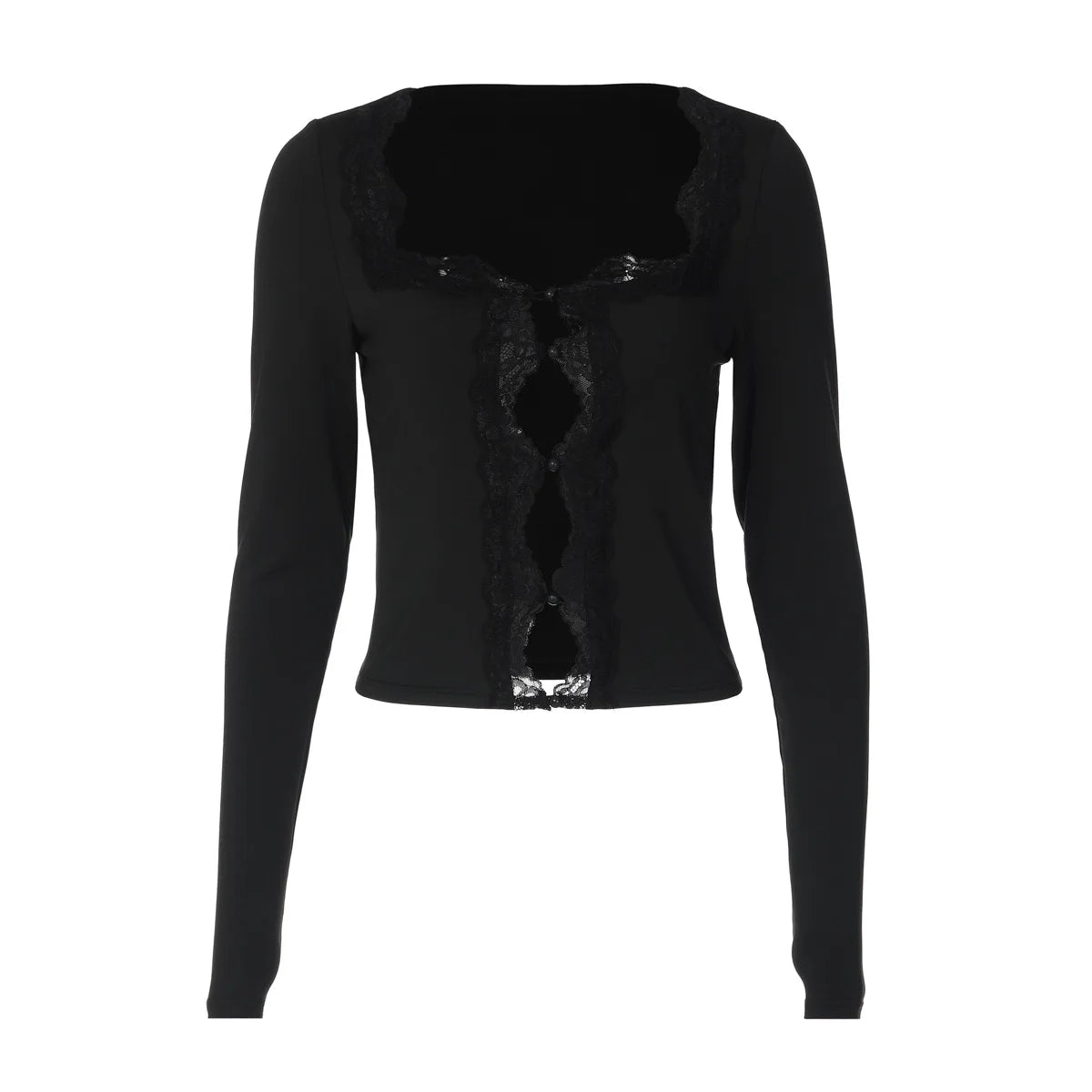 LIZAKOSHT  -  Pure Desire Style Lace Splicing Square Neck T-shirt for Women in Spring 2026, Fashionable Slim Fit Versatile Base Shirt
