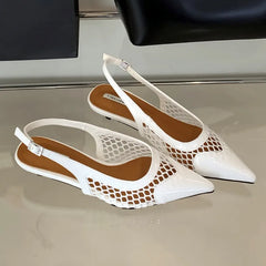 LIZAKOSHT  -  Mesh Low Heeled Sandals Sexy Pointed Toe Elegant Mule Shoes Summer Fashion Party Dress Shoes Pumps for Ladies  Designer Sandals