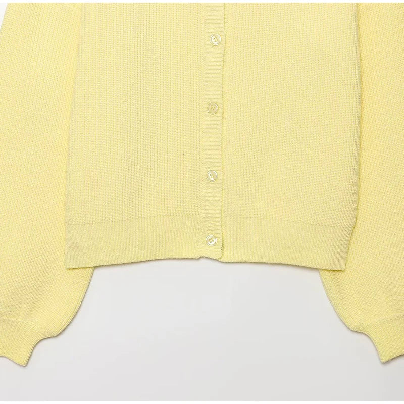 LIZAKOSHT  -  Fashion Single Breasted Knitted Coats Women Elegant Solid O-neck Lantern Sleeve Cardigan Lady Summer Chic Casual Holiday Tops