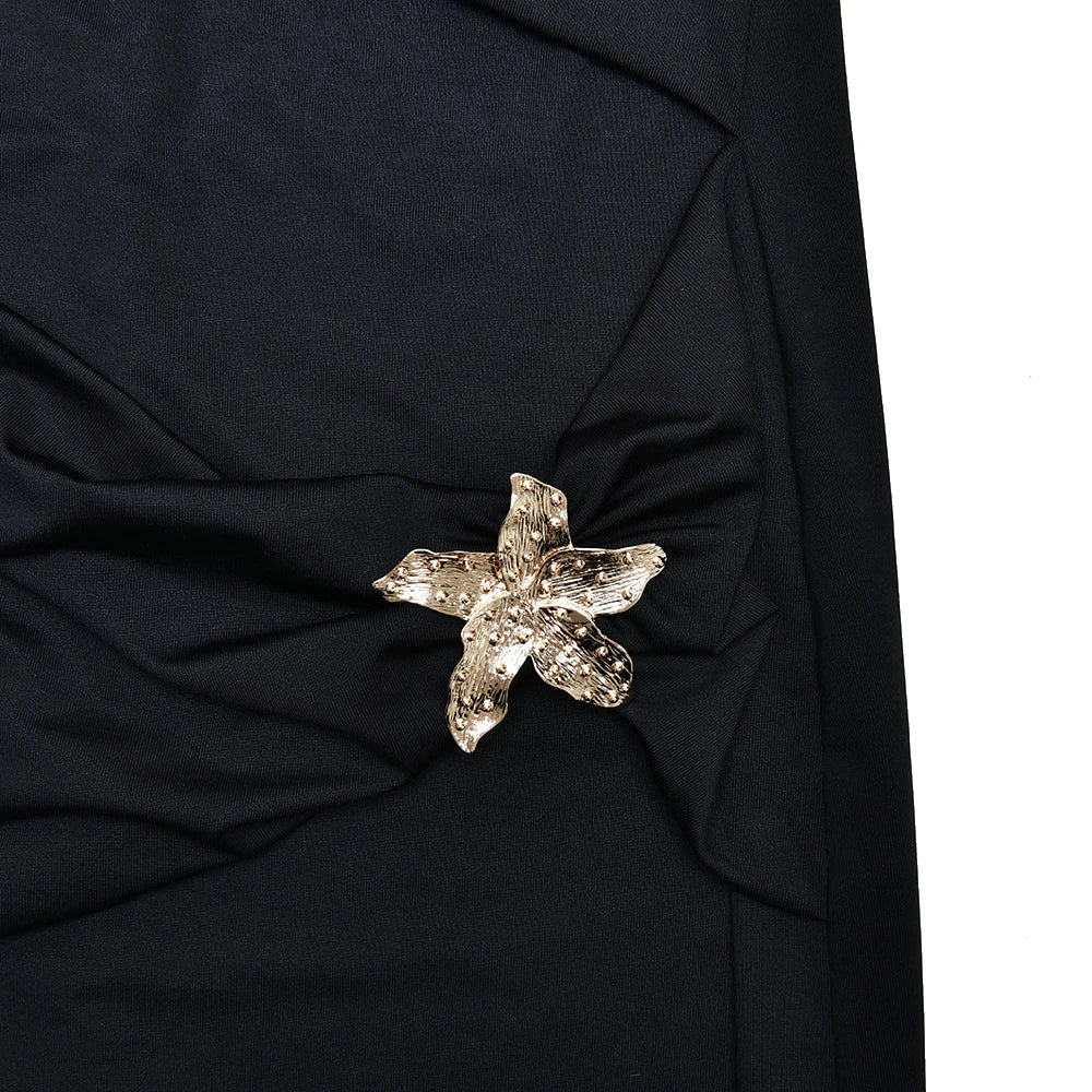 LIZAKOSHT  -  Sexy Off Shoulder Star Button Women Maxi Dress Black Long Sleeve Evening Dresses Spring Skinny Elegant Party Clubwear