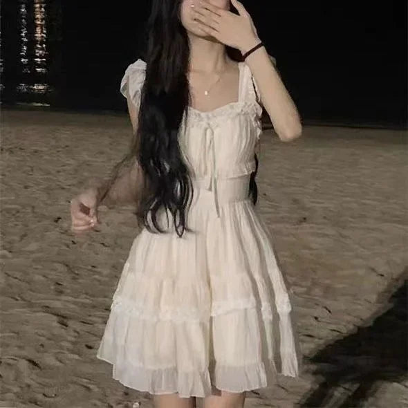 LIZAKOSHT  -  Original Fabric+Lining Zipper Retro Mini Dress High-End Feeling Small Butterfly Knot Small Flying Sleeve Women's Dress