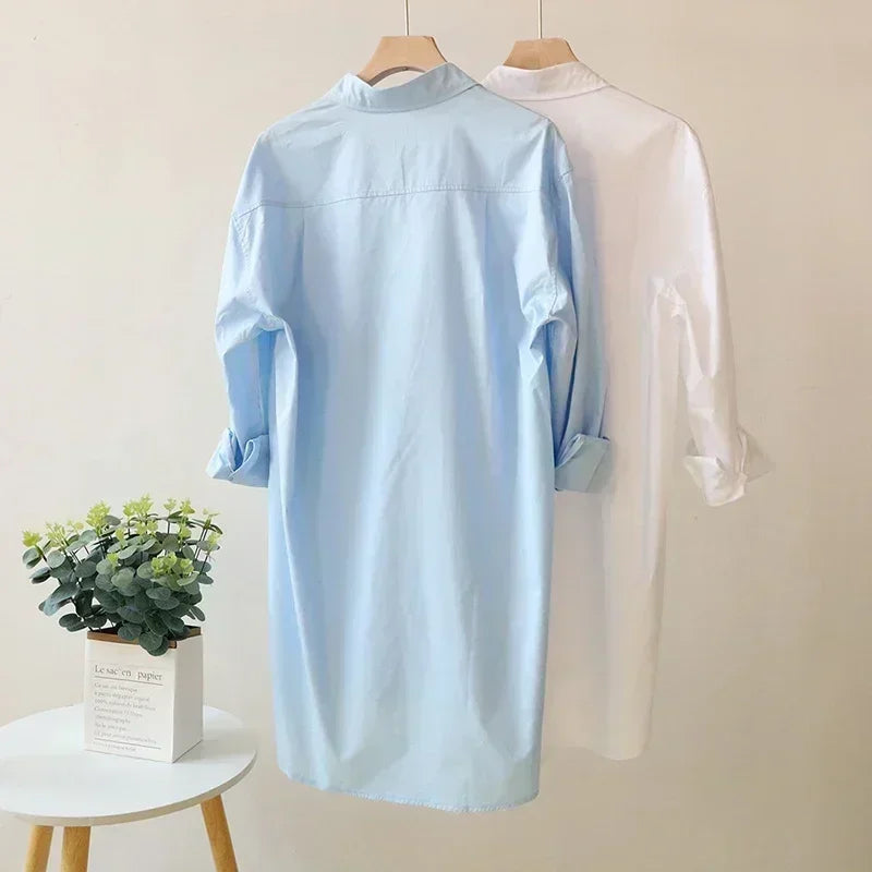 LIZAKOSHT  -  Elegant Long Blouse Office Lady Loose Long Sleeve Dress Shirt Fashion Solid Simple Button Tops Casual Women Clothes Blusas 30094