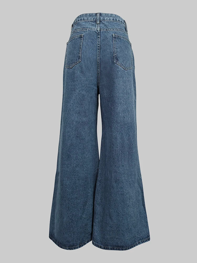 LIZAKOSHT  -  Fashion Women's Jeans Button Baggy Denim Jeans Pants High Waist Casual Classic Blue Wide Leg Trouser Female Y2K Punk