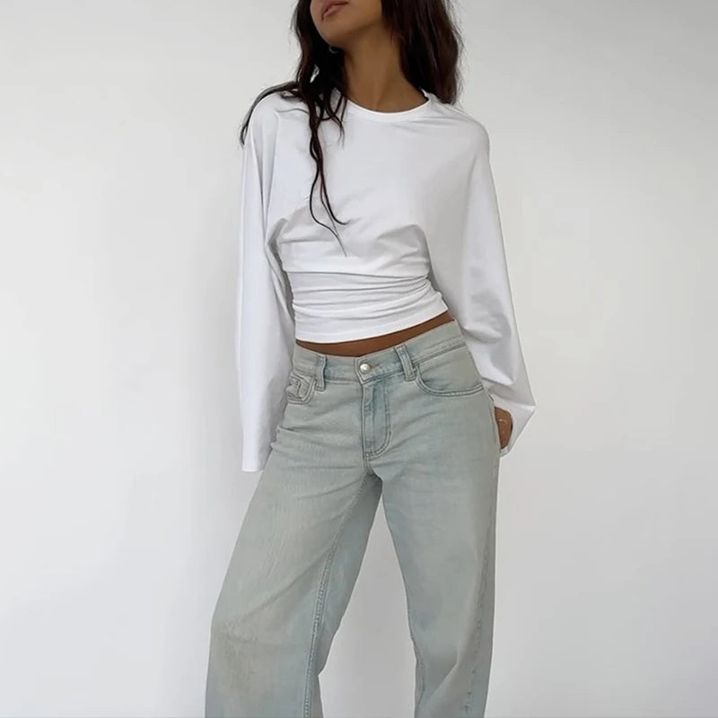 LIZAKOSHT  -  Autumn Casual Basic Solid Color Simple O Neck Long-sleeved T-shirts Casual Loose Fitting Pullover Tees for Womens