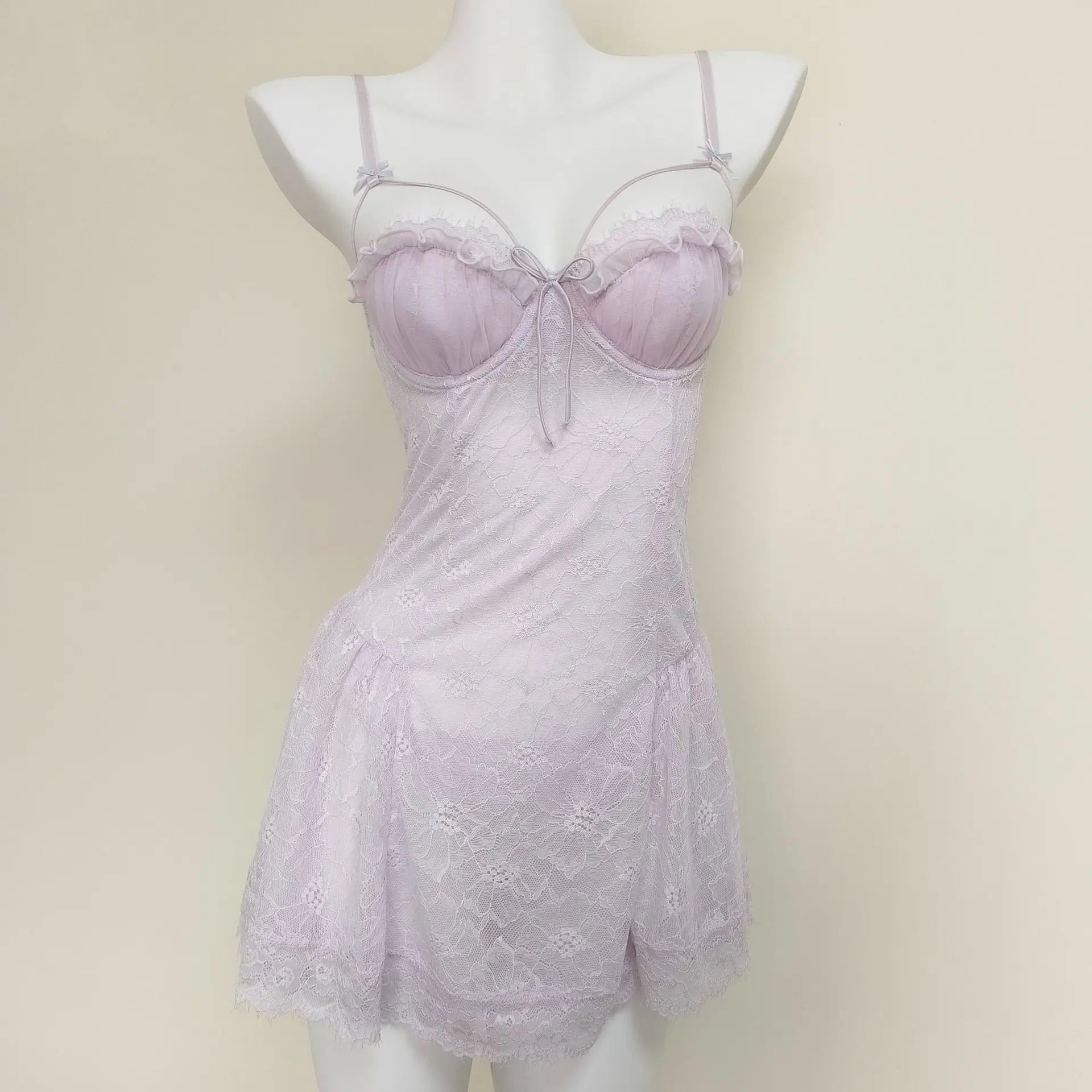 LIZAKOSHT  -  Cute Purple Suspender Nightdress with Panties Sexy Lingerie Nightgowns See Through Lace Flower Home Clothes Women's Pajamas