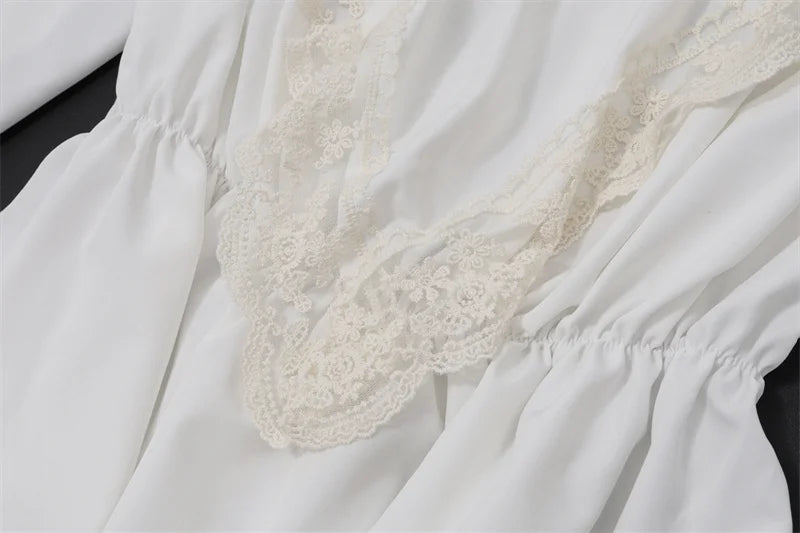 LIZAKOSHT  -  Sexy Off-Shoulder Lace Patchwork T-Shirt Top Women Lantern Sleeve Fashion Casual Solid Female T-shirt Top Streetwear