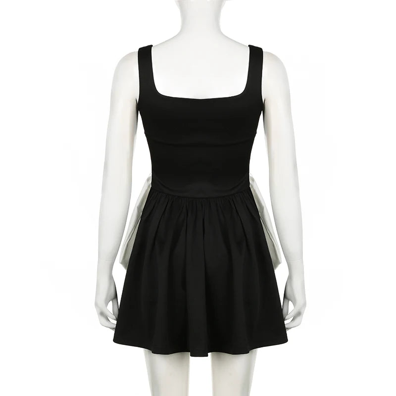 LIZAKOSHT  -  French Princess Fashionable and Fashionable Cross Tie Bow Dress, Small Black Dress with Small Design Sense
