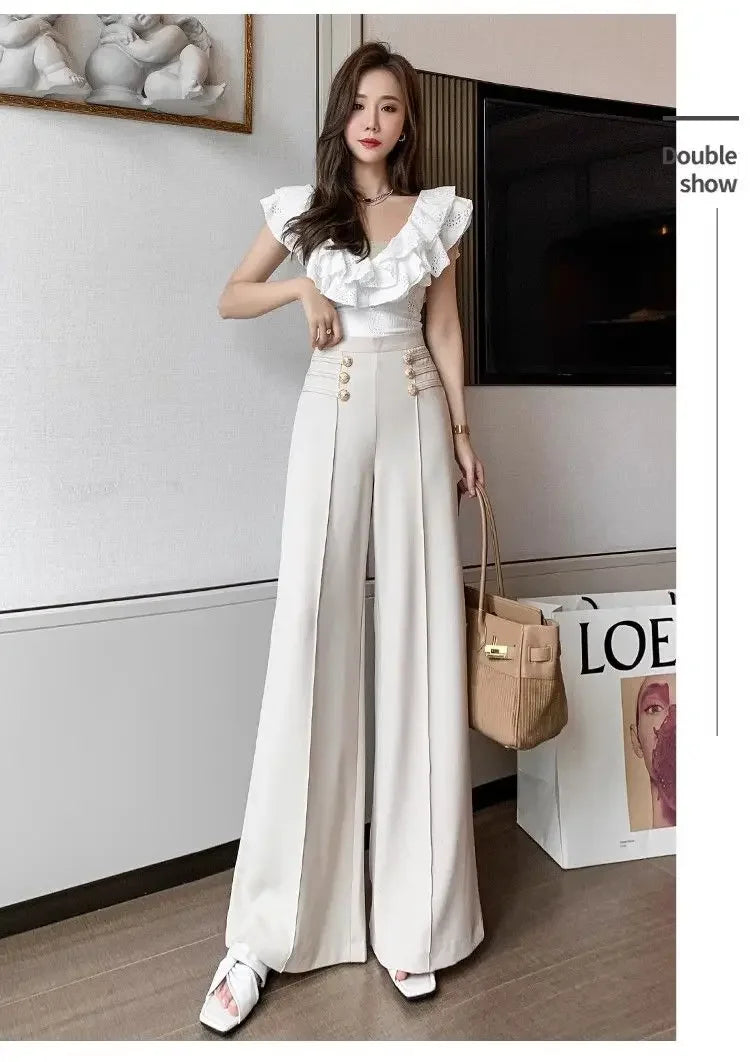 LIZAKOSHT  -  Wide Leg Pants for Women with High Waist and Drooping Sensation New Black Flared Pants for Women with Straight Leg and Slimming