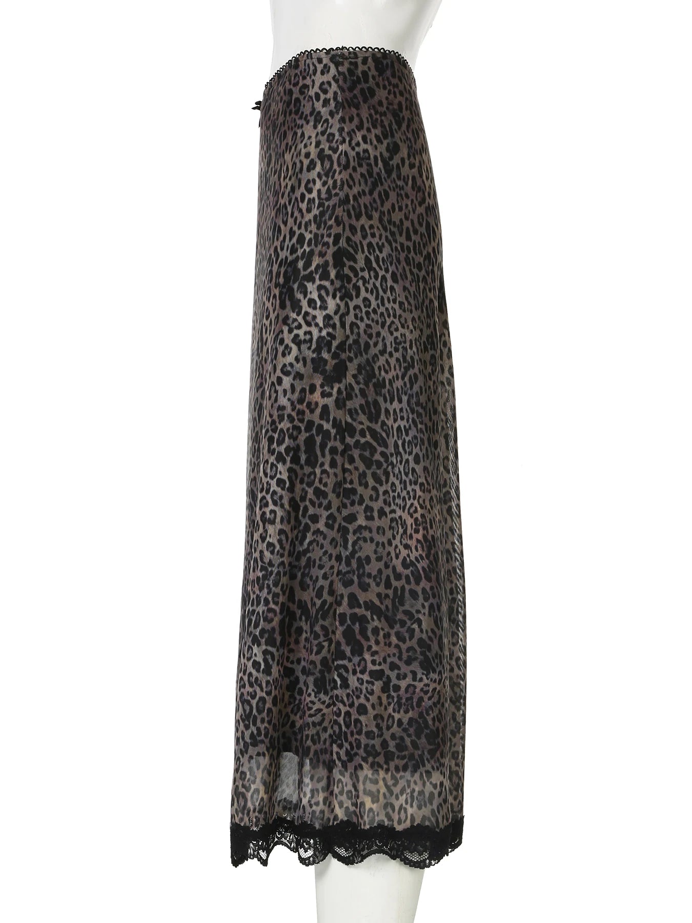 LIZAKOSHT  -  Casual Leopard Lace Trim Skirts Vintage Mid-Waisted Straight Skirts Women Autumn Sppring Fashion Streetwear Ladies
