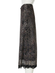 LIZAKOSHT  -  Casual Leopard Lace Trim Skirts Vintage Mid-Waisted Straight Skirts Women Autumn Sppring Fashion Streetwear Ladies