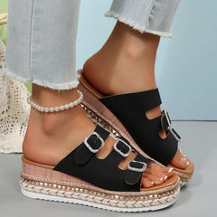 LIZAKOSHT  -  Women Closed Toe Summer Shoes New Comfort Double Buckle Wedge Ladies Sandals Plus Size Platform Casual Slippers Women