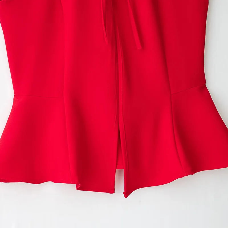 LIZAKOSHT  -  Halter Neck Peplum Sleeveless Top Hollow Keyhole Front Spring Summer Chic Vocation Date Lady Women Bright Elegant Outfit