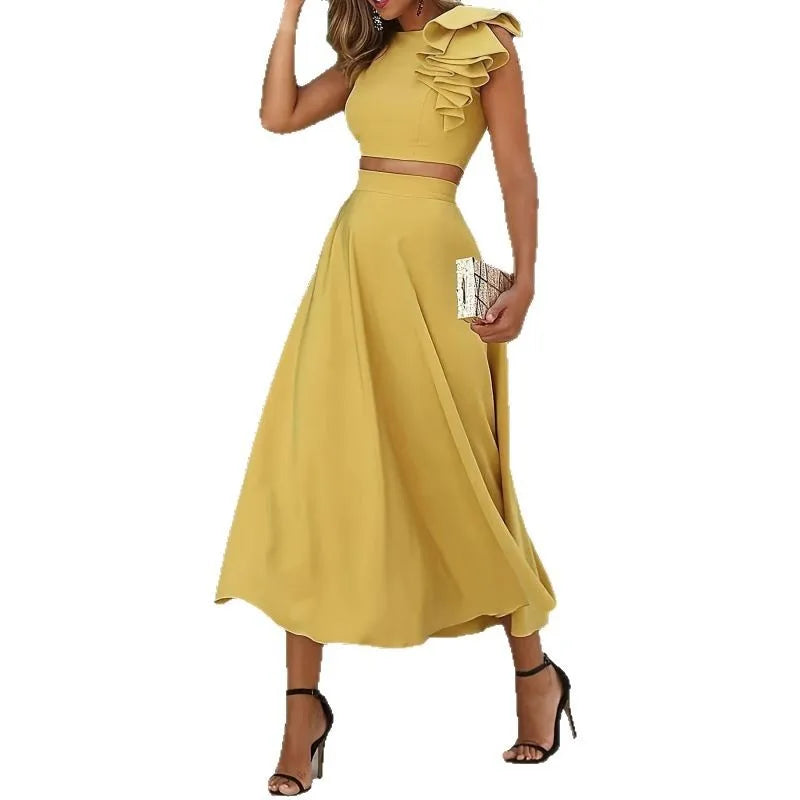 LIZAKOSHT  -  Women's Design Sense Sleeveless Backless Long Skirt Temperament Commuting Fashion Two Piece Set