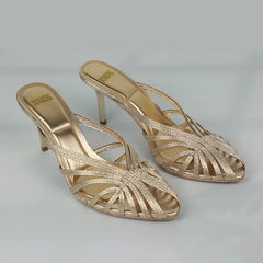 LIZAKOSHT  -  Summer Hollowed Out High Heels Mules Shoes for Women Luxury Golden Cross Woven Design Formal Party Brand Ladies Modern Sandals