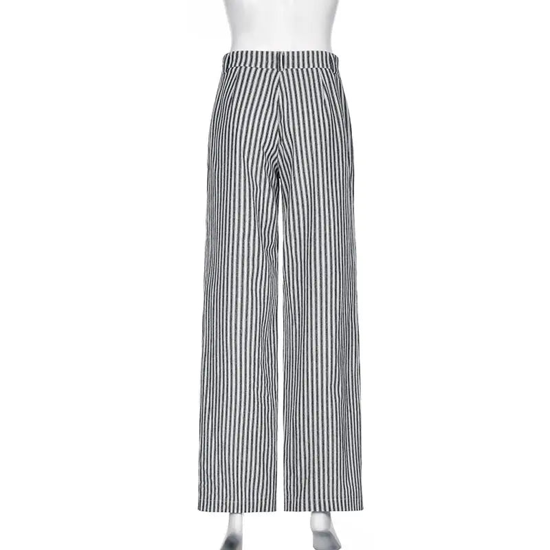 LIZAKOSHT  -  Wide Leg Pants Striped Low Waist Women Old Money Style American Streetwear Fashion Baggy Trousers Floor-Length Trousers