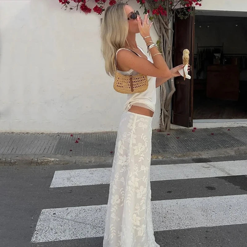 LIZAKOSHT  -  Elegant French A-Line Mesh Fashion Long Skirts Vintage High Waist Casual Y2K Spring Summer Evening Party New Maxi Skirt
