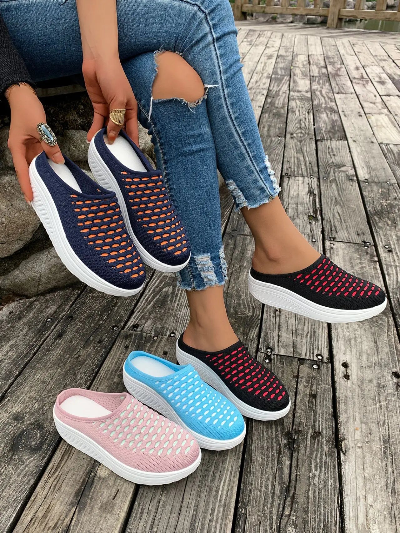 LIZAKOSHT  -  Low Shoes Woman  Cover Toe Massage Slippers House Rome Cotton Fabric Hoof Heels Rubber Slides Shoes Low Home Slippers Women'