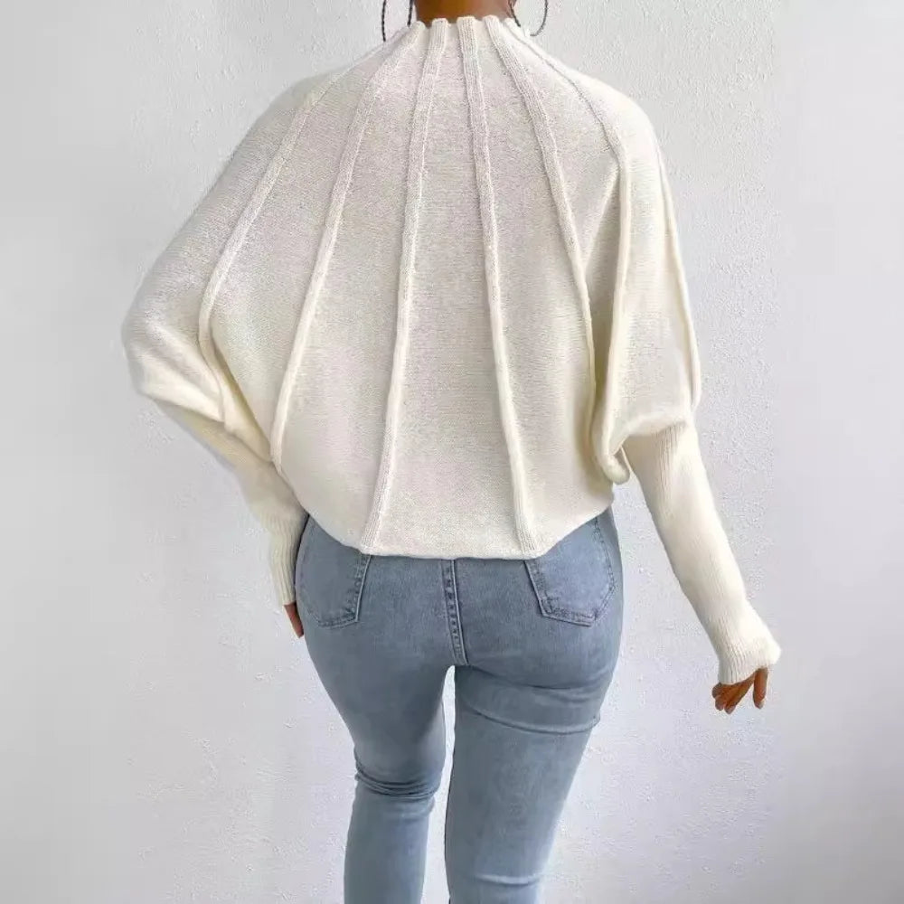 LIZAKOSHT  -  Kintted Pullover Batball Sleeve Sweater Women Solid Round Neck Long Sleeve Top New T-shirt Loose Spider Web Short Knitwear