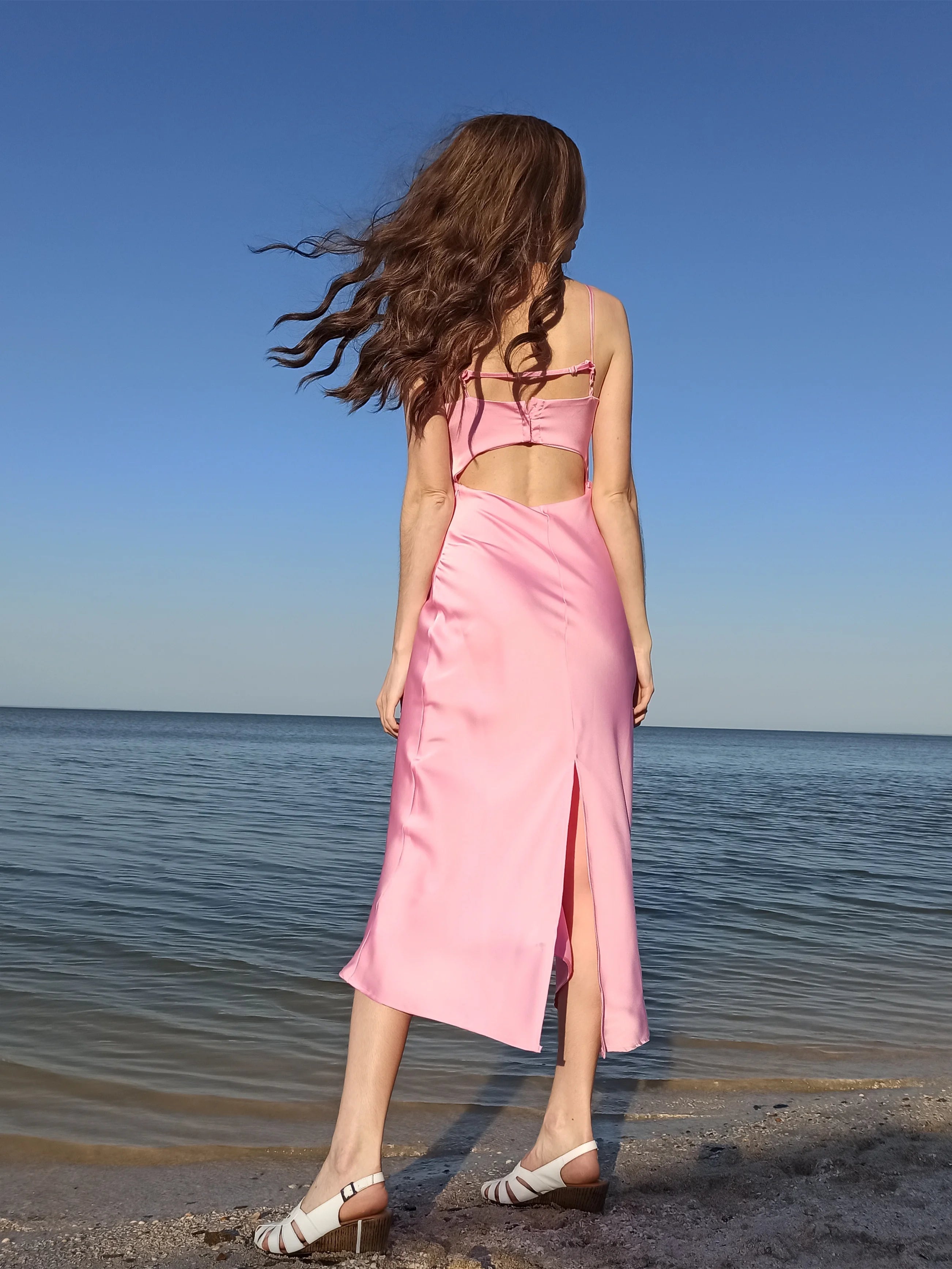 LIZAKOSHT  -  Backless Women's Nightgown Solid Summer Sleeveless Spaghetti Strap Ladies Nightdress Split Sexy Hollow Out Sleepwear Female