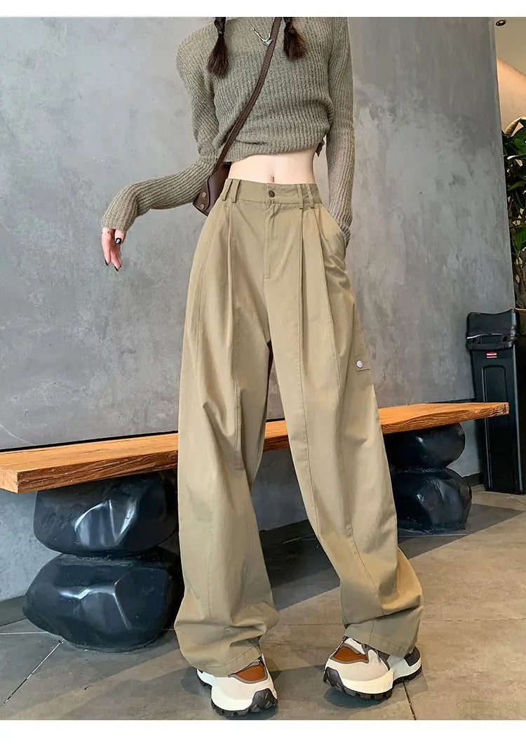 LIZAKOSHT  -  Women Clothing Vintage Streetwear Y2K Oversized Wide Leg Cargo Pants Female Casual Solid High Waist Straight Trousers Pantalones