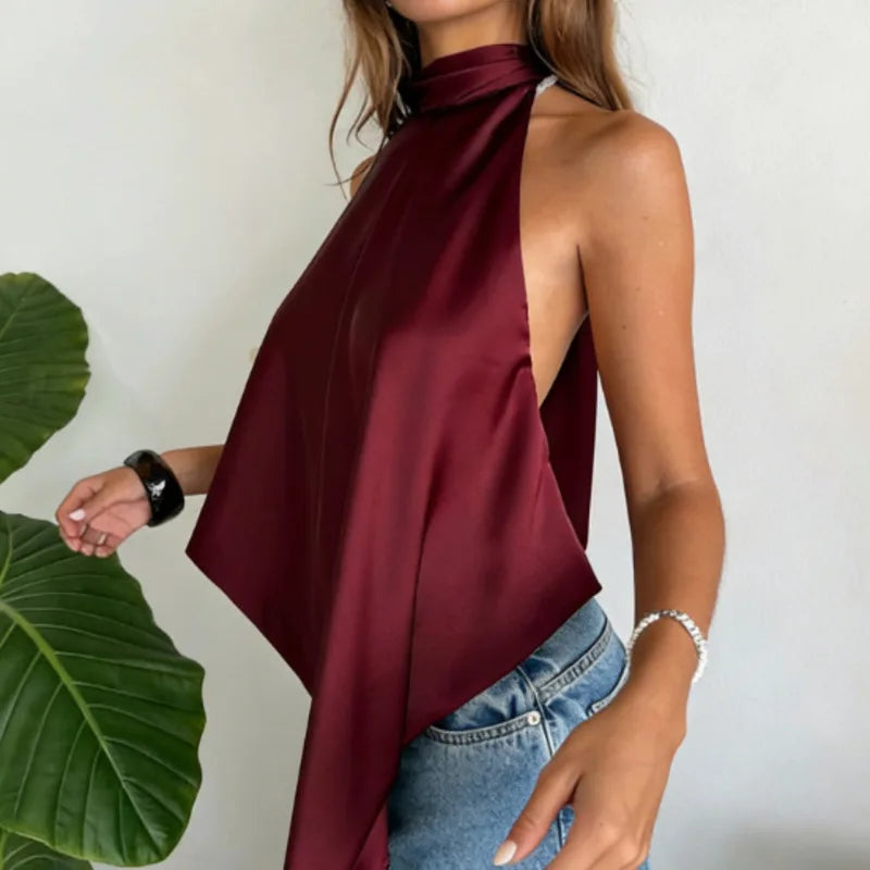 LIZAKOSHT  -  Sexy Backless Halter Neck Tank Top Loose Solid Color Top For Women's Fashion Multi Style Elegance Solid Color Neck Hanging Vest