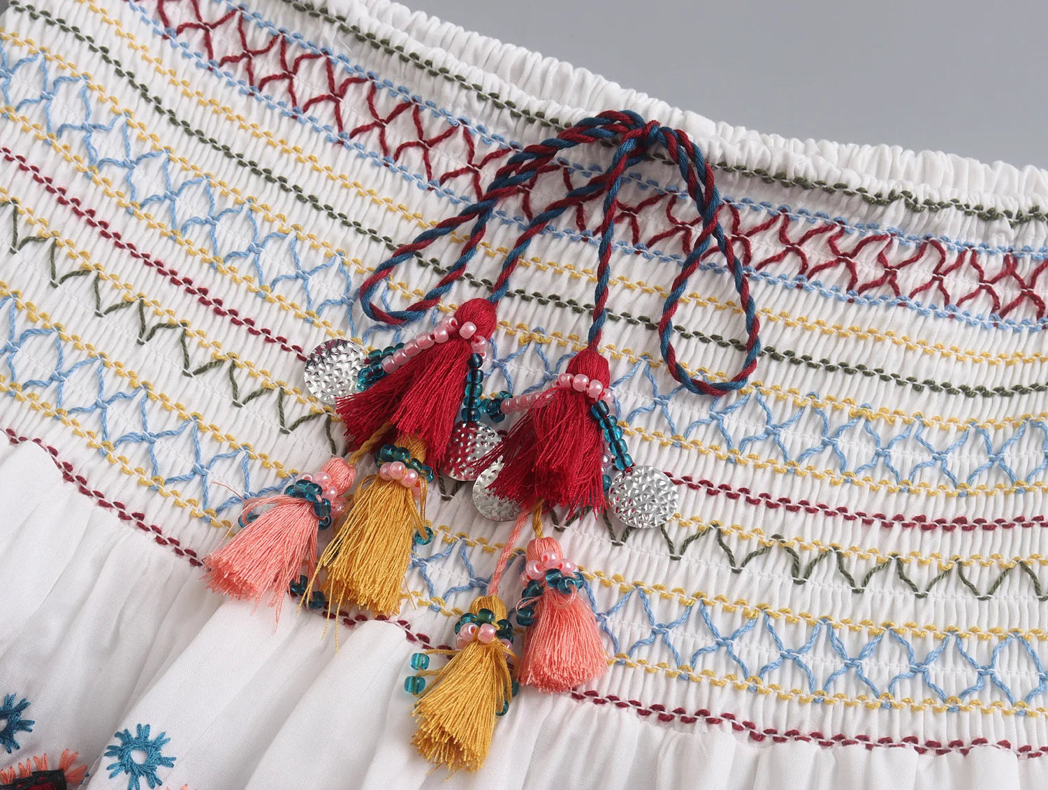 LIZAKOSHT  -  European and American Style Summer New Ethnic Style Contrasting Embroidered Top Shirt Contrasting Embroidered Half Skirt Set