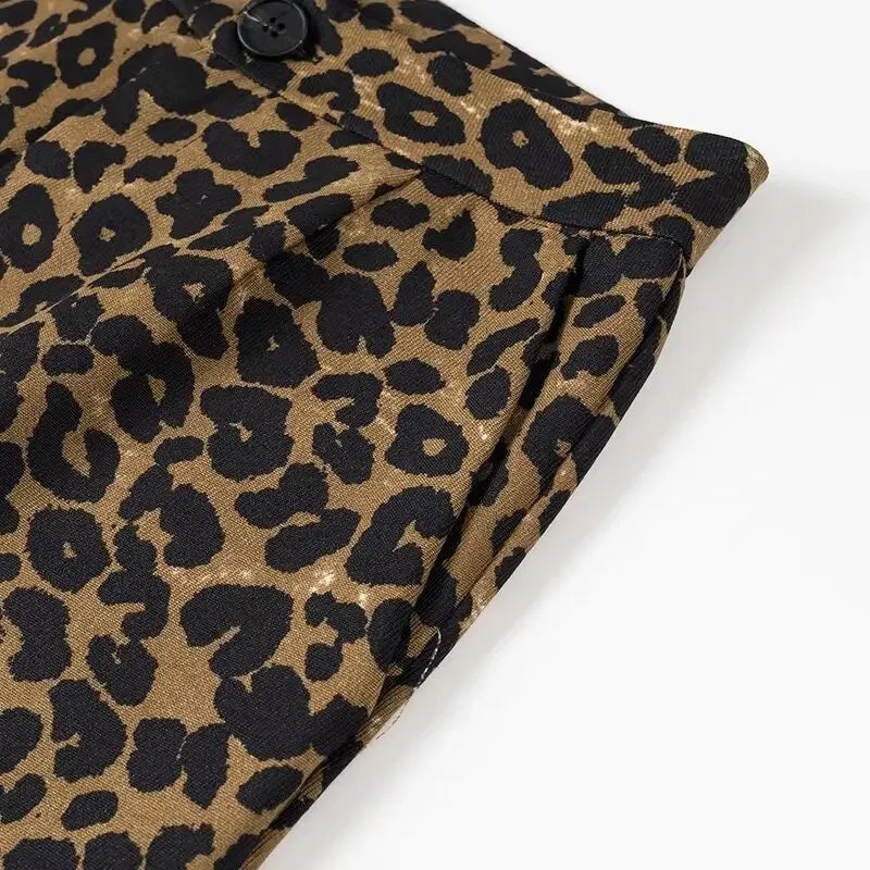 LIZAKOSHT  -  Fashion Leopard Print Women Pants Female High Waist Wide Leg Slacks Ladies Chic and Elegant Casual Trousers New In
