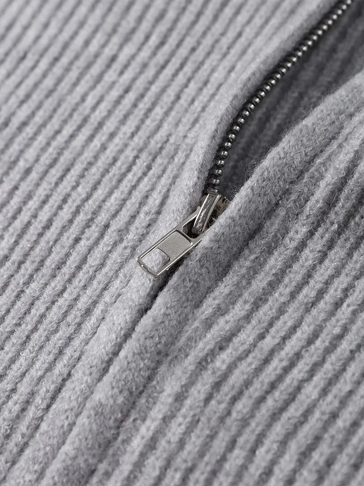 LIZAKOSHT  -  Double-Head Zipper Knitted Sweater Cardigan Solid Color Bomber Jacket Women's Commute Coat Top Minimalism Knitwear Overcoat