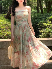 LIZAKOSHT -  Floral Print Dress Women Summer 2023 New Fashion Elegant Slim Vestidos Evening Party Female Strap Long Dresses French Clothes