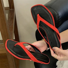 LIZAKOSHT  -  Women Flip Flops Flat Sandals Summer New Square Toe Suede Slippers Casual Beach Slides Fashion Ladies Non-slip Shoe