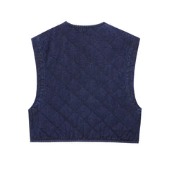 LIZAKOSHT  -  Casual Solid Denim Cotton Vest for Women Autumn Winter V-Neck Sleeveless Short Tops Female Waistcoat Streetwear