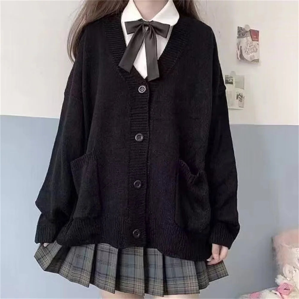 LIZAKOSHT  -  Autumn Winter Button Knitted Top for Women V-neck Ladies Sweaters Cardigan Korean Fashion Vintage Warm Women's Clothing Top