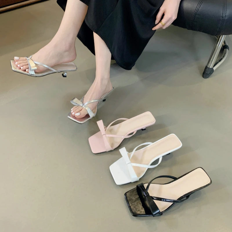 LIZAKOSHT  -  Sweet Narrow Strap Low Heeled Women Slippers Fashion Bowknot Backless Brand Sandals 2025 Elegant Party Designer Beach Shoe Pumps