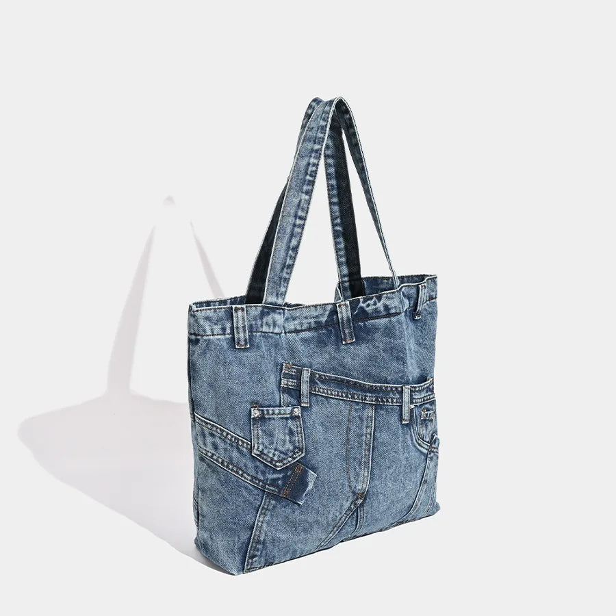 LIZAKOSHT  -  Fashion Washed Denim Women Handbag Large Capacity Casual Commute Big Tote Cowboy Female Shoulder Bags Blue Bolsos