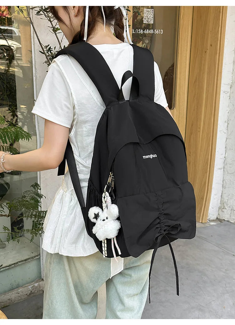 LIZAKOSHT  -  Junior High School Girl Backpack Summer New College Style Bow School Backpack Fashion Candy Colored Pleated Backpack School Bag