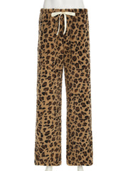 LIZAKOSHT  -  Casual Leopard Printed Wide Leg Pants Loose Furry Mid-Waisted Straight Pants Women Autumn Winter Fashion Streetwear