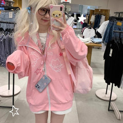 LIZAKOSHT  -  Preppy Style Japanese Women Jackets Ropa Mujer Streetwear Long Sleeve Hooded Y2k Tops Anime Print Chic Casual Cute Coat