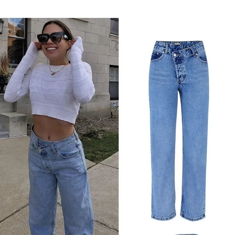 LIZAKOSHT -  New Autumn and Winter New High-waist Irregular Jeans Women Flared Large Size Casual Fashion Wide-leg Skinny Jeans for Women