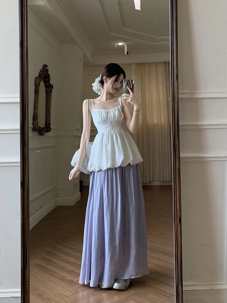 LIZAKOSHT  -  Y2K Vintage Two Piece Set Outfits Women Elegant Mini Skirt Casual Sleeveless Vest Korean Style Summer Beach Party Dress Sets