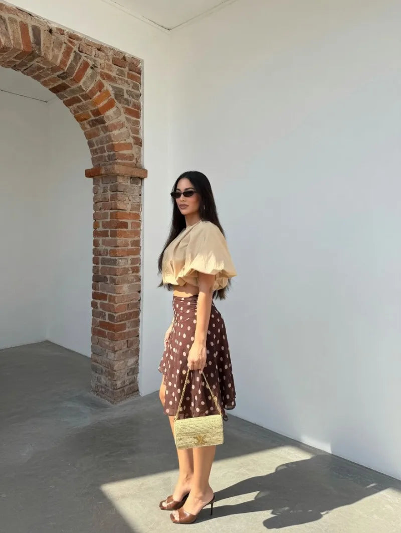 LIZAKOSHT  -  Vintage Dot Print Mini Skirt For Women Summer High Waist Folds Asymmetry Skirts Street Fashion Party Club Casual Skirt New